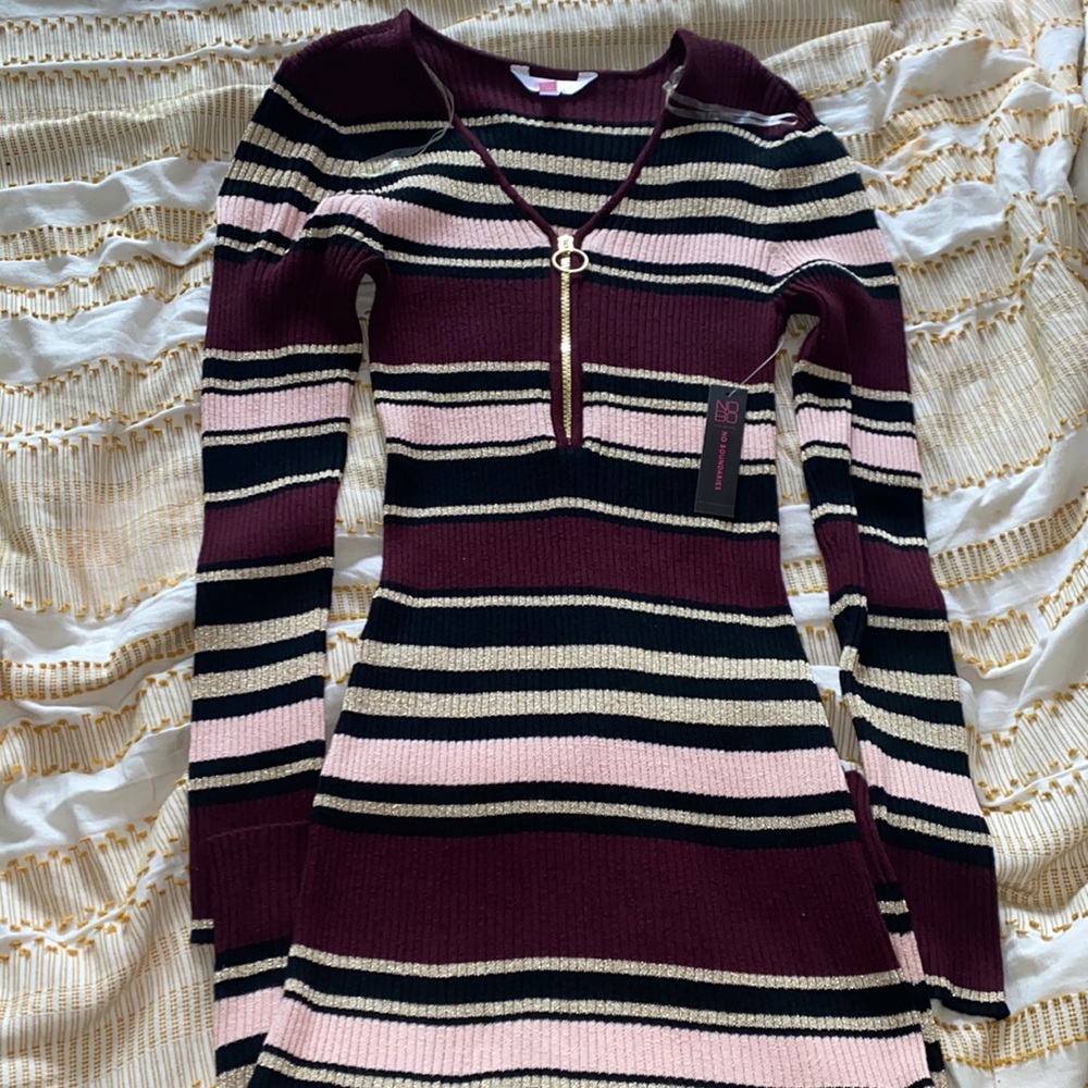 Woman striped bodycon dress. Zips up